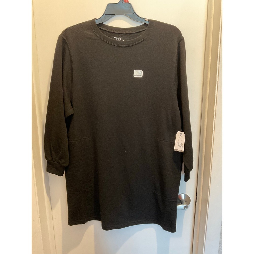 Time & Tru NEW Woman's Maternity French Terry Sweatshirt Dress Black Size M